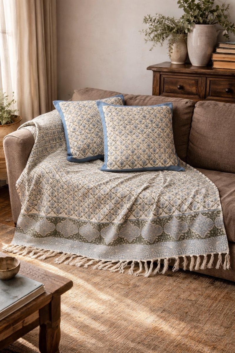 Cotton Block Print Throw