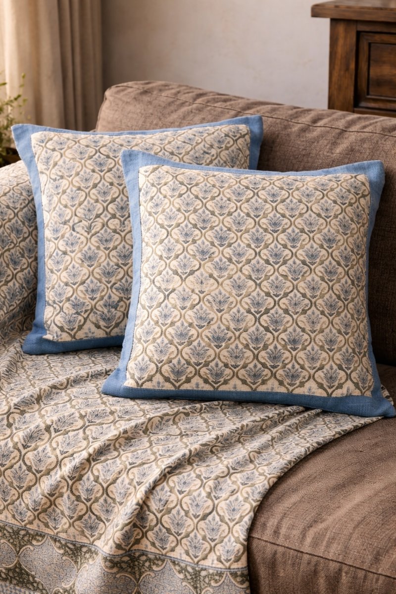 Throw & Pillows block printed in cotton