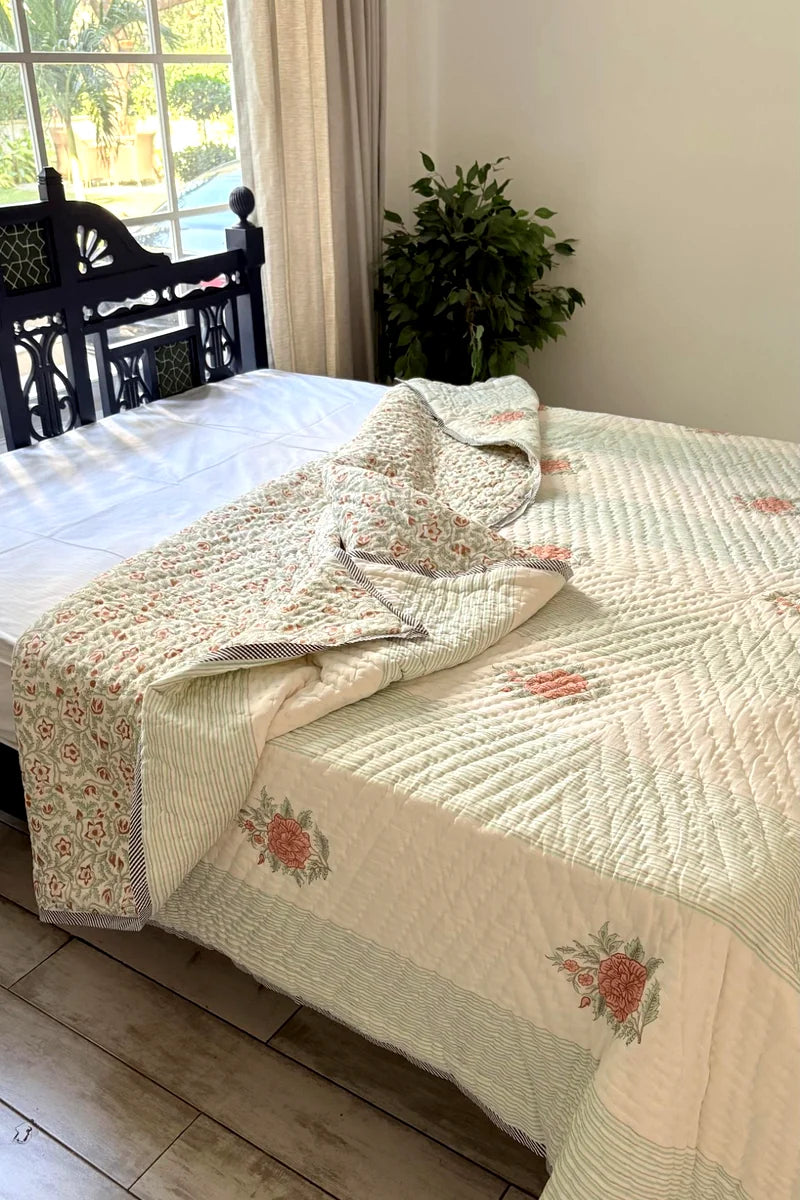 English Rose Block Print Quilt