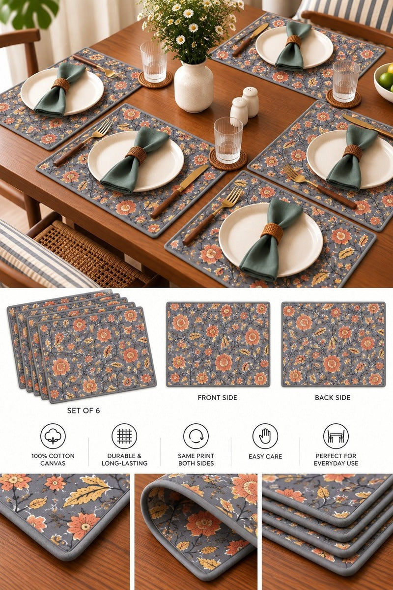 Honar Floral Reversible Placemats (Set of 6)
