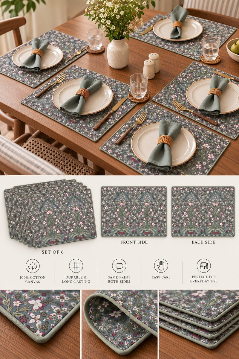 Raj Mahal Floral Reversible Place Mats (Set of 6)