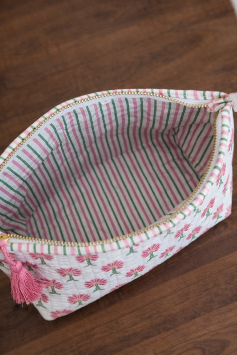Quilted Vanity Pouch, hand block prints