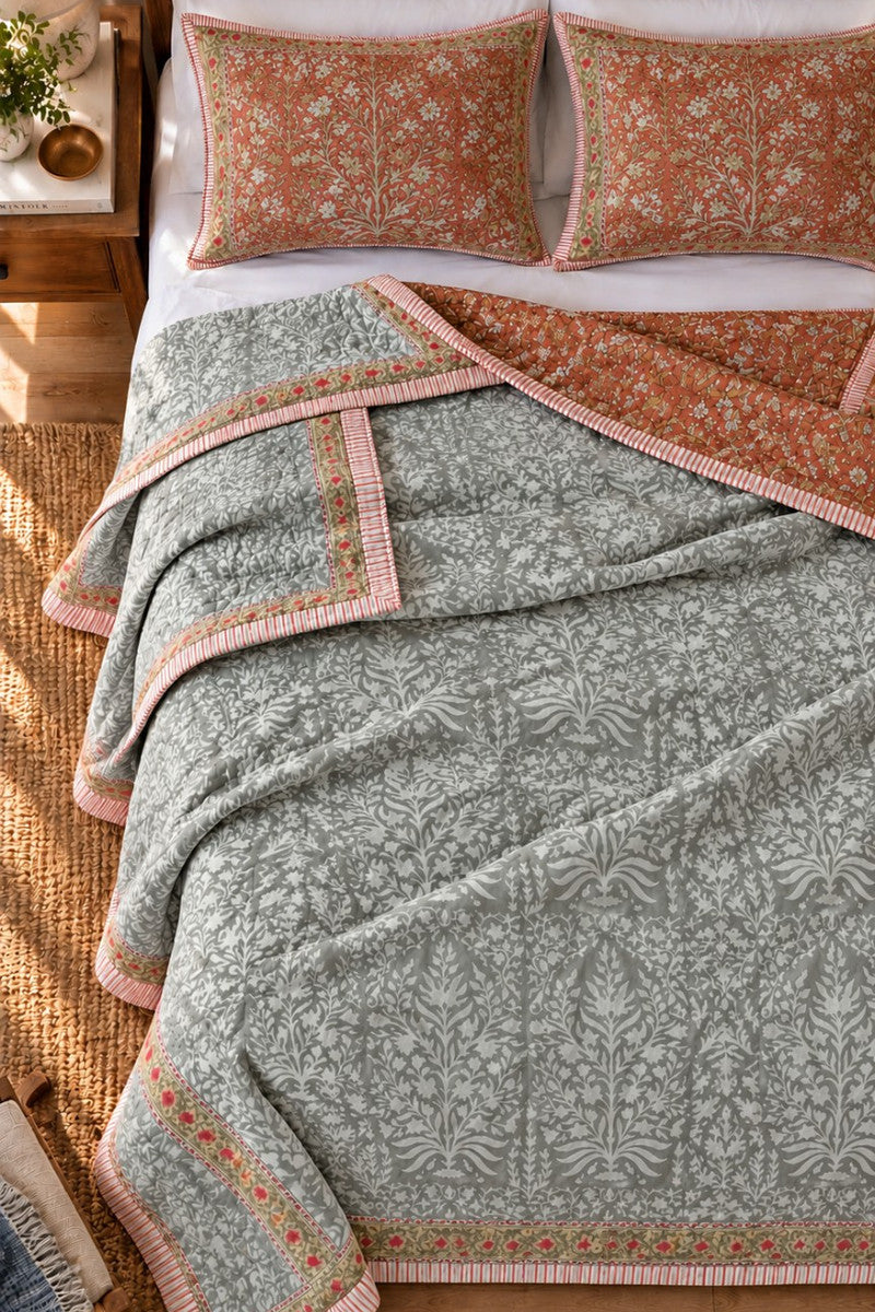 Rustic Rust Gardenia Print Luxury Quilt