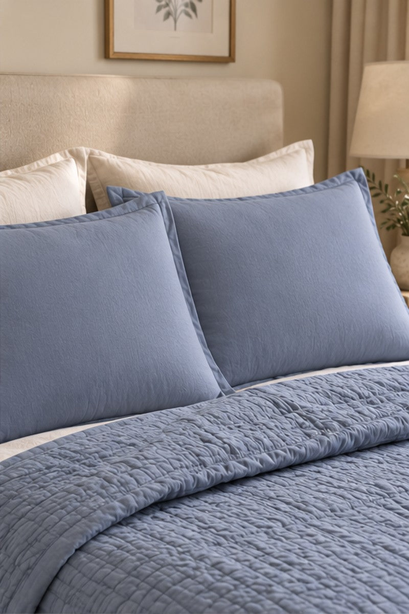 Solid Lux Slate Blue Quilt Set