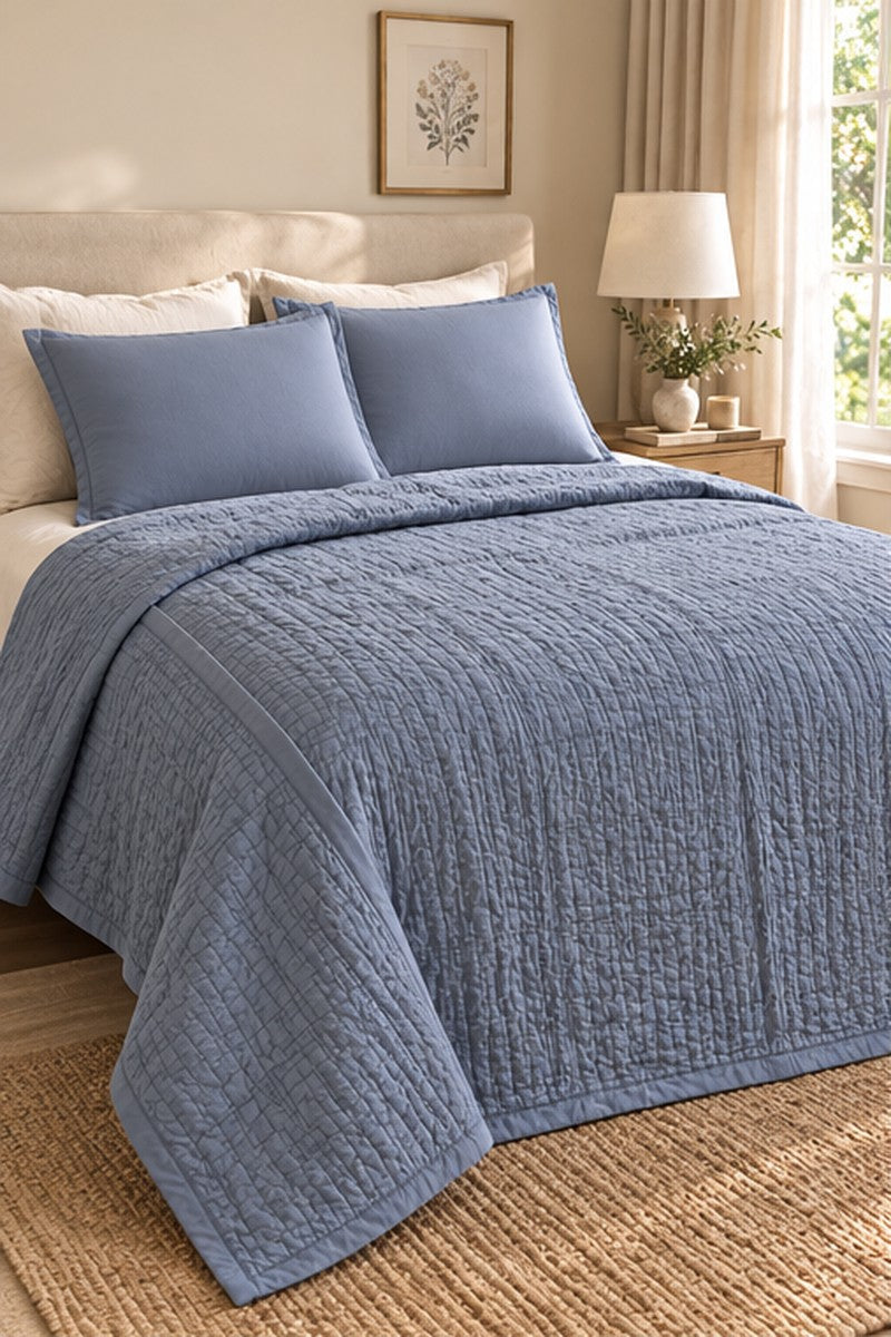 Solid Lux Slate Blue Quilt Set