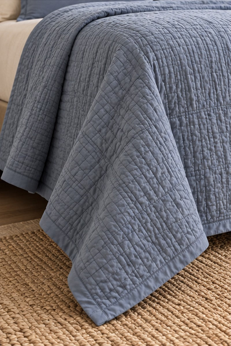 Solid Lux Slate Blue Quilt Set