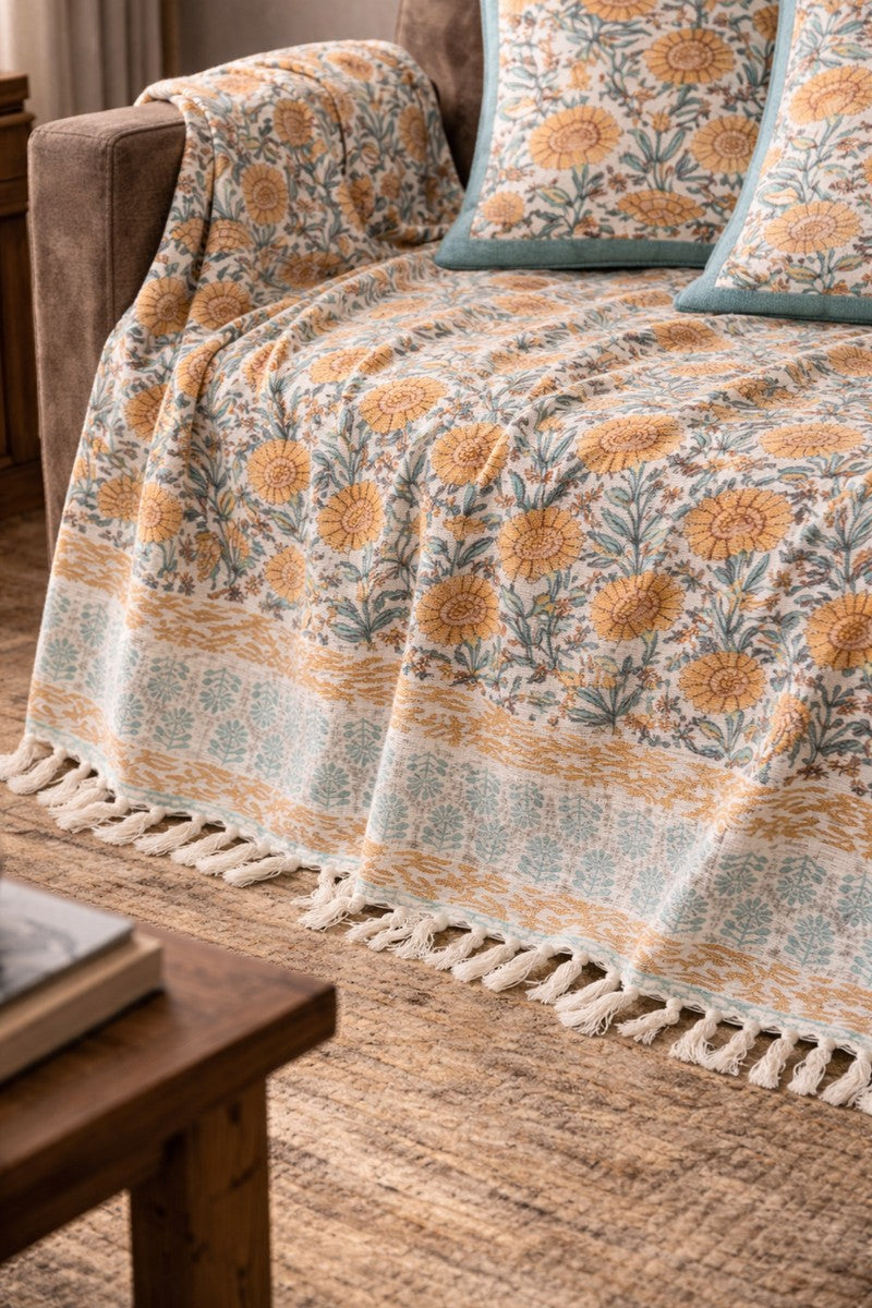 Sunlit Block Print Throw Set