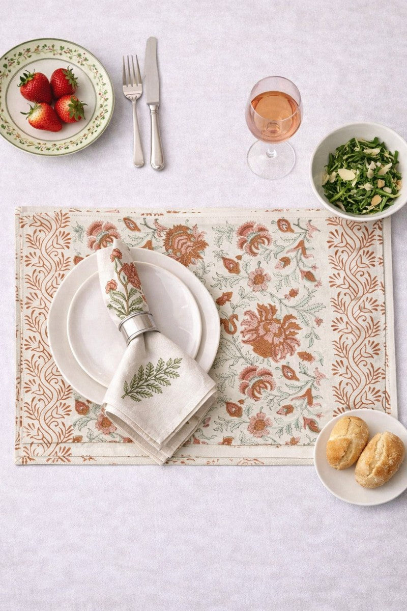 Floral Block Print table linens