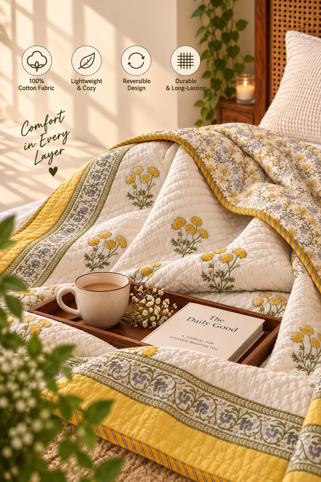 Yellow Print Quilt (Set of 2)