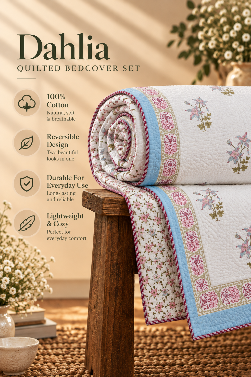 Dahila Quilted Bedcover Set