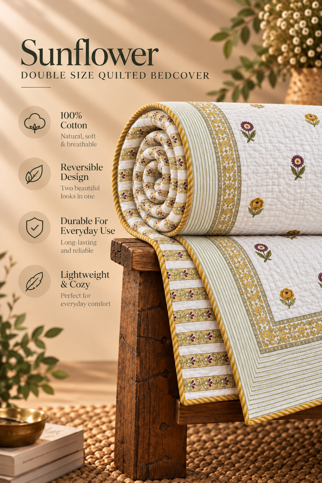 Sunflower Quilted Bedcover Set