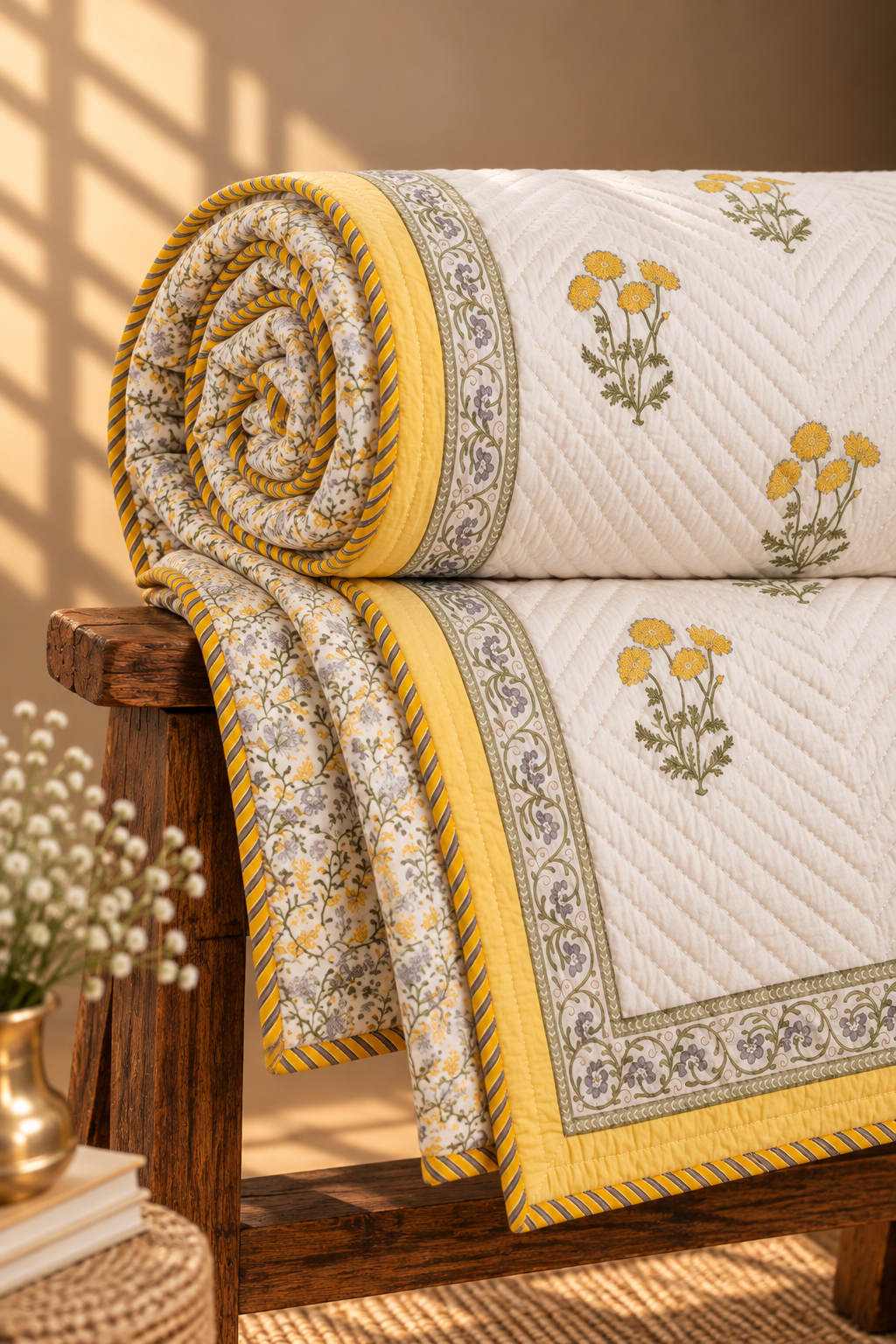Yellow Print Quilt (Set of 2)