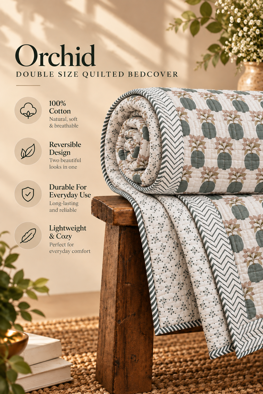 Orchid Double Quilted Bedcover Set