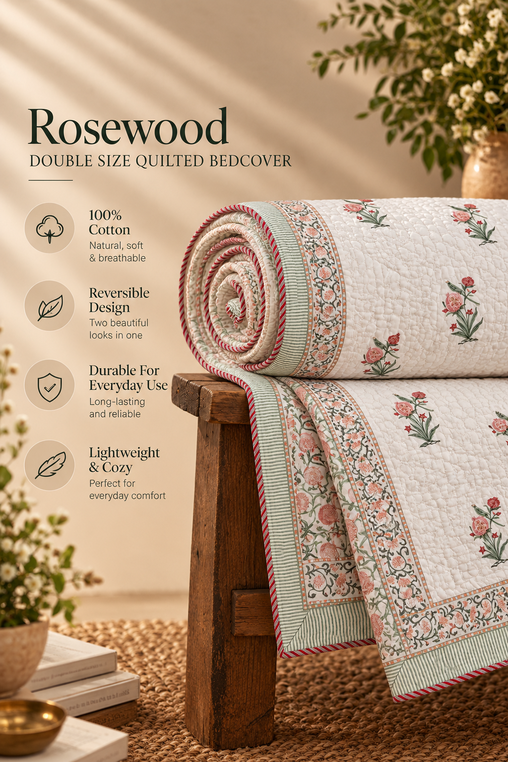 Rosewood Quilted Bedcover Set