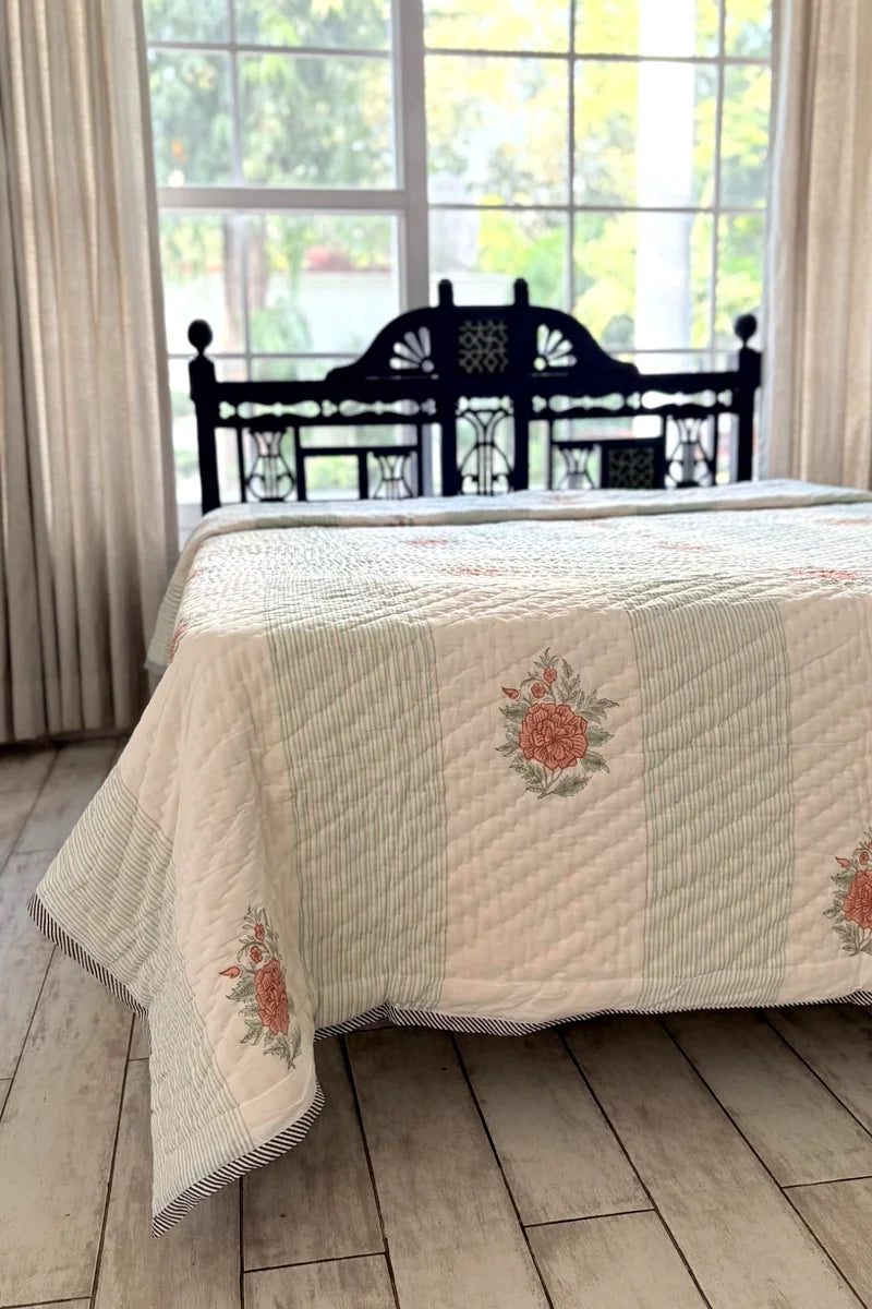 English Rose Block Print Quilt