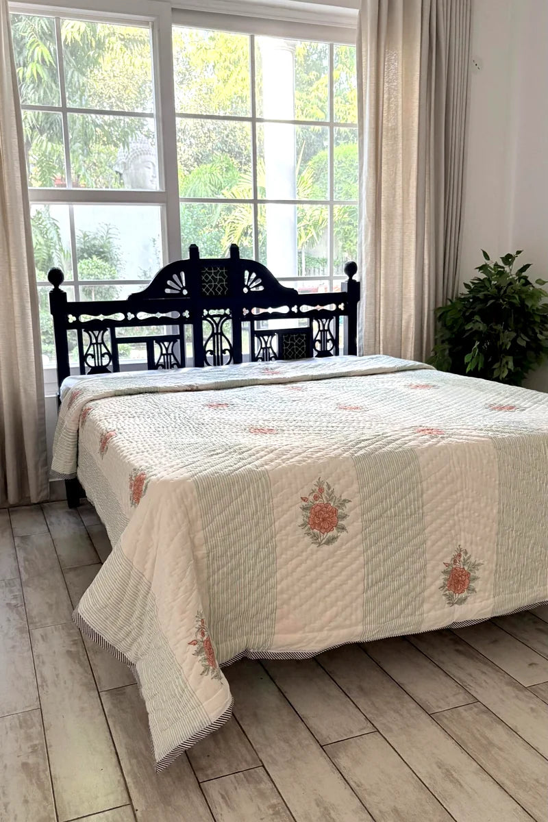 English Rose Block Print Quilt