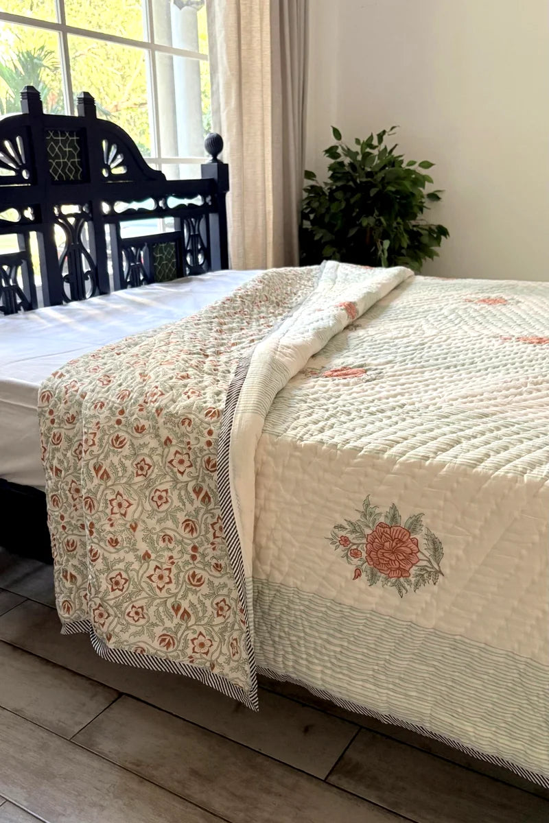 English Rose Block Print Quilt