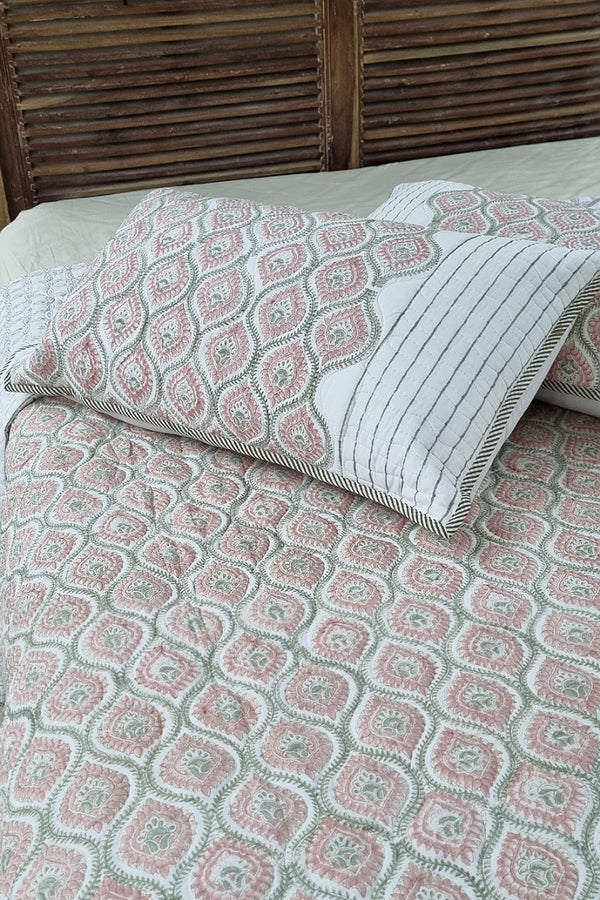 Sukham Block Print Quilted Bedspread Set