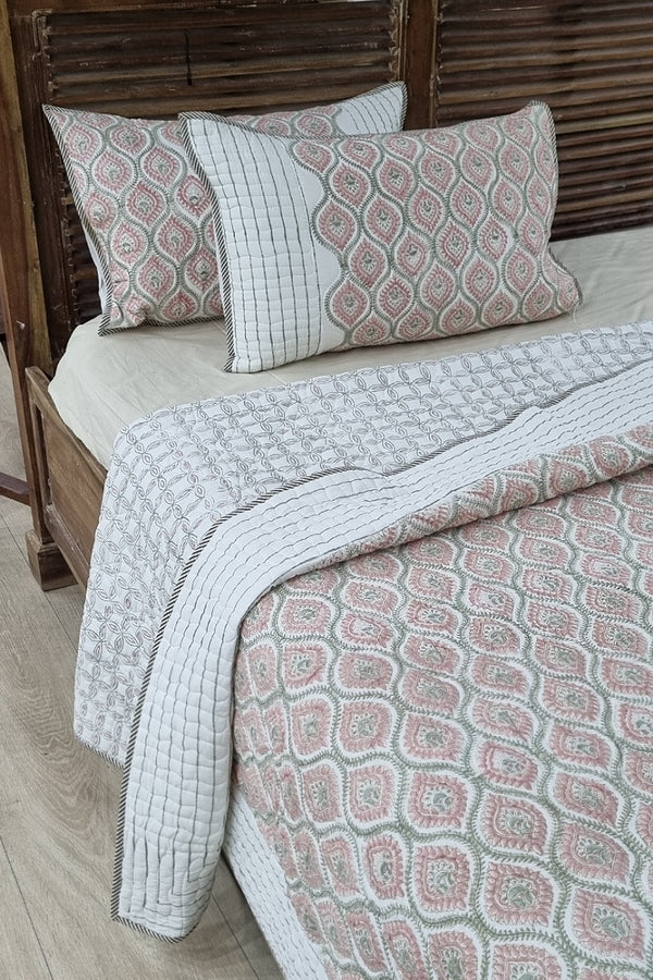 Sukham Block Print Quilted Bedspread Set