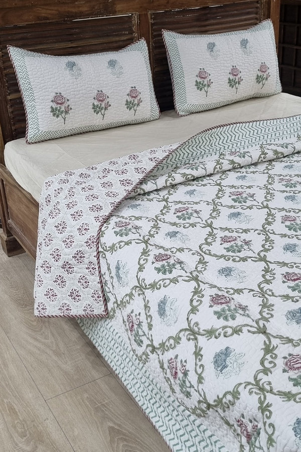 Varda Block Print Quilted Bedspread Set