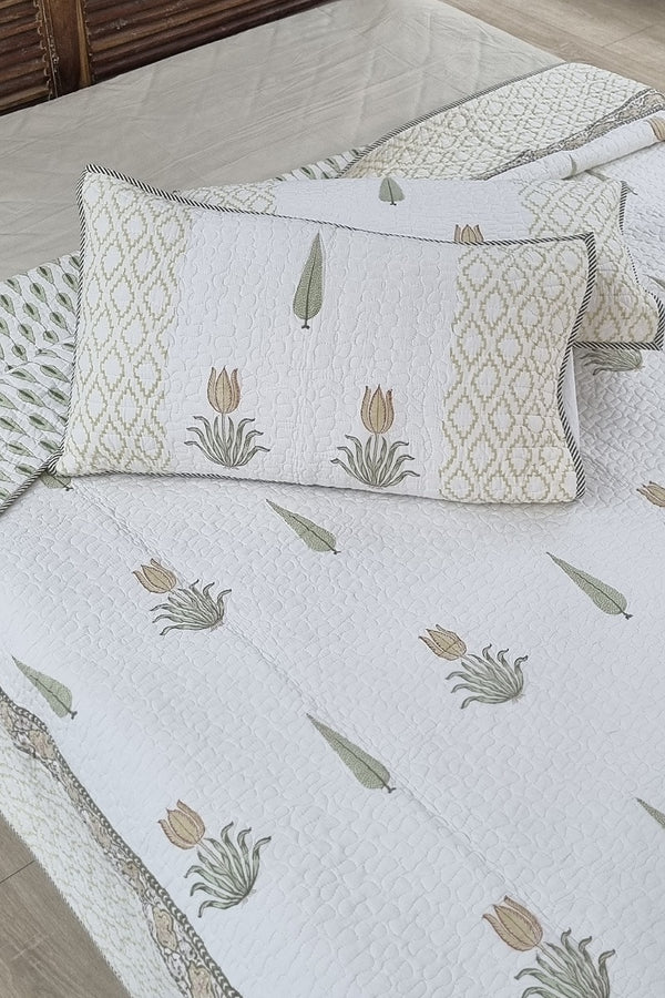 Lotus Bagh Block Print Quilted Bedspread Set