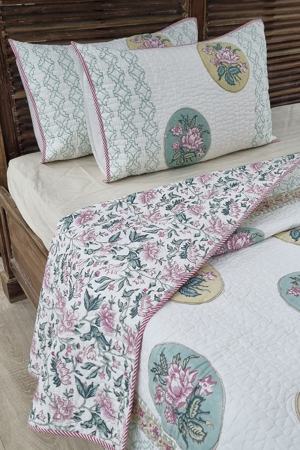 Radia Block Print Quilted Bedspread Set