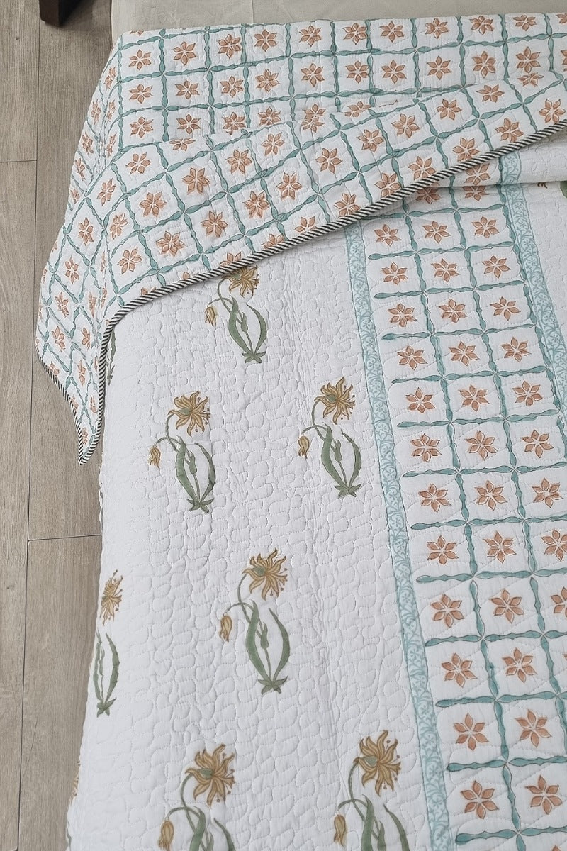 Nitya Block Print Quilted Bedspread Set