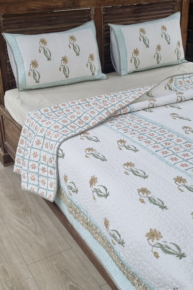 Nitya Block Print Quilted Bedspread Set