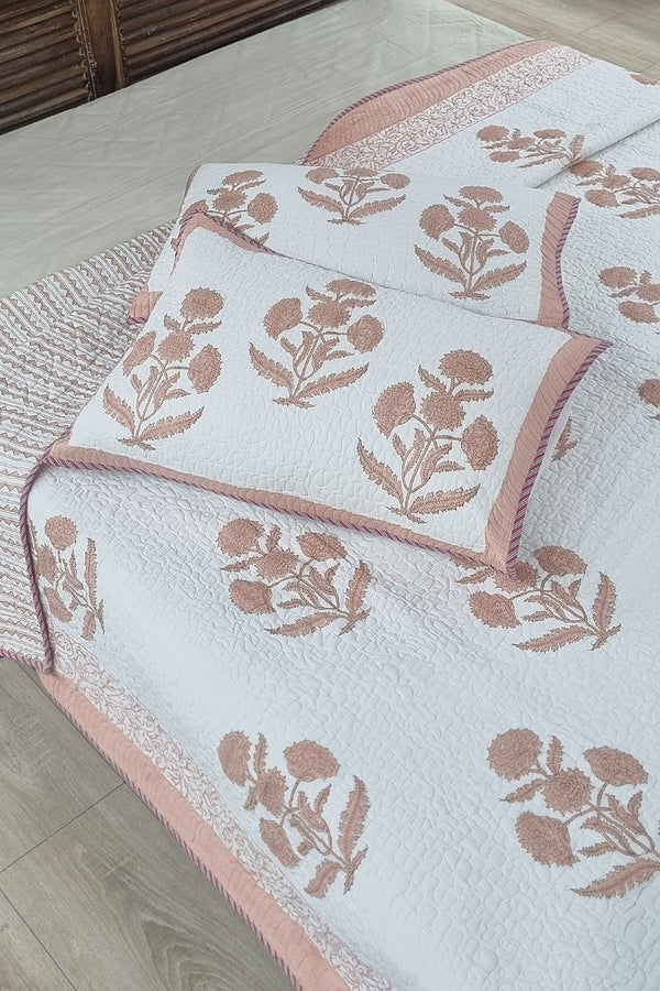 Poppy Block Print Quilted Bedspread Set