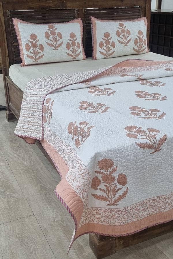 Poppy Block Print Quilted Bedspread Set