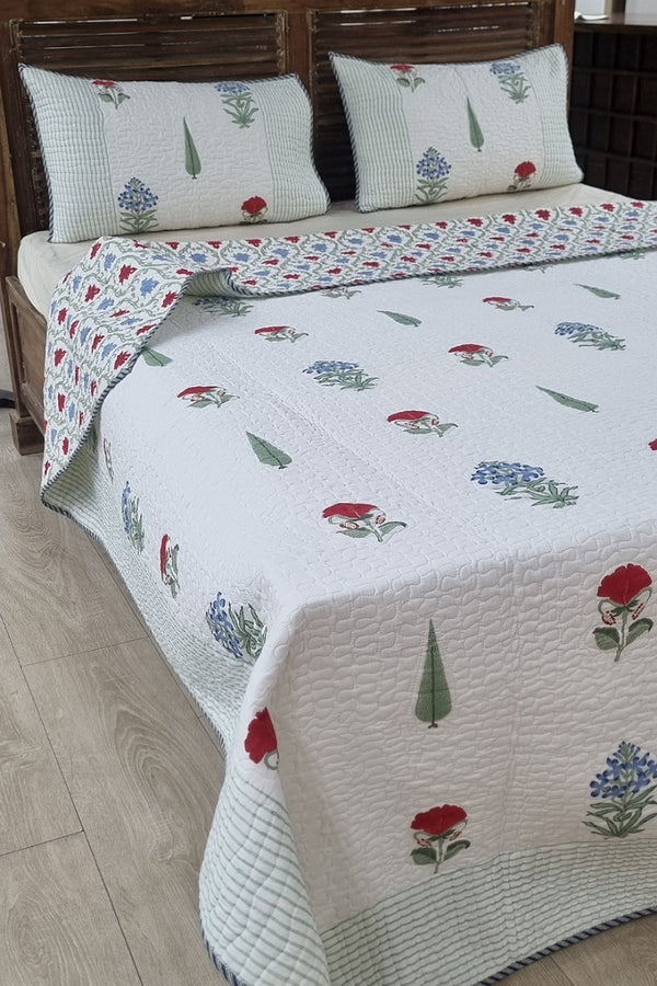 Jalan Bagh Block Print Quilted Bedspread Set