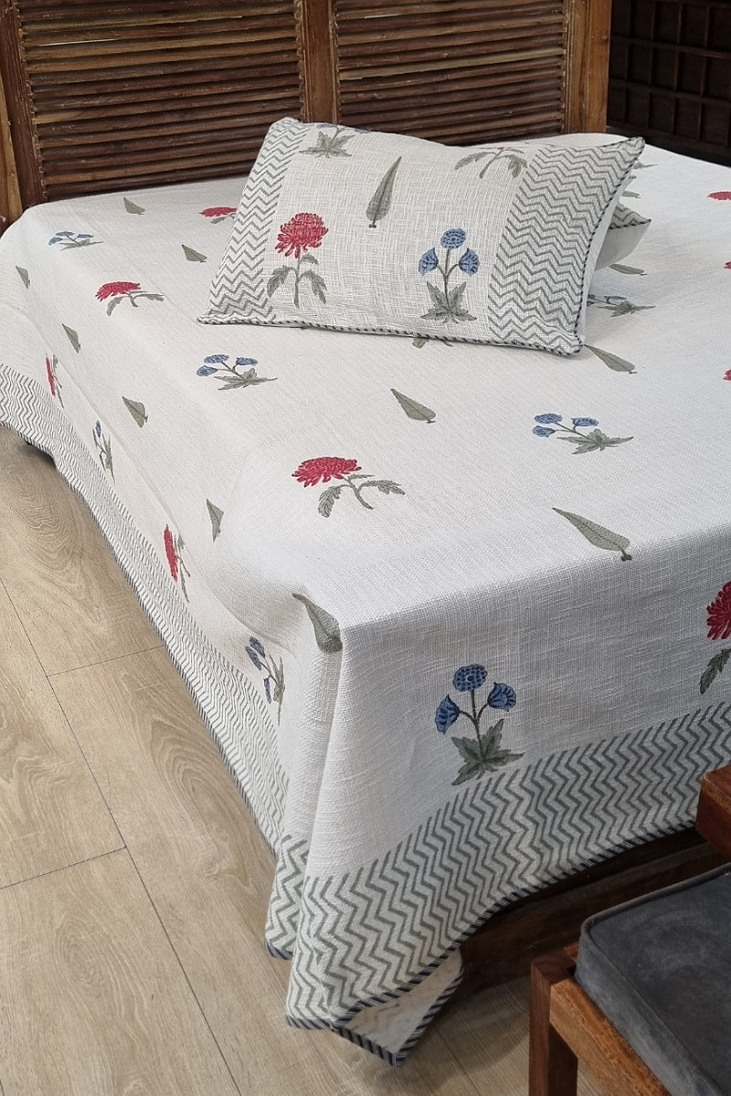 Rose' Woven Block Print Bedspread Set