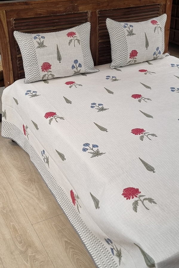 Rose' Woven Block Print Bedspread Set