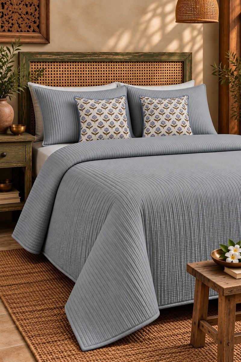 Iris Solid Luxury Quilted Bedcover Set