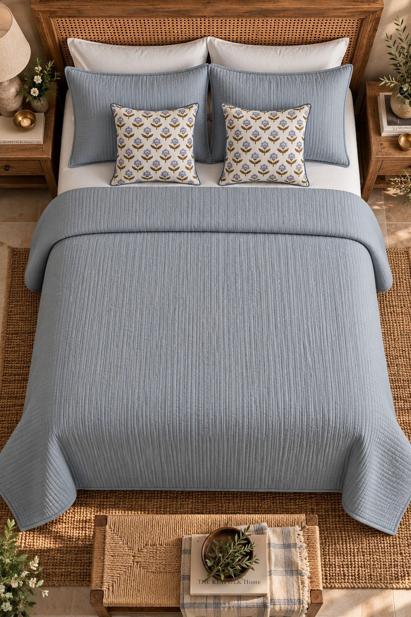 Iris Solid Luxury Quilted Bedcover Set