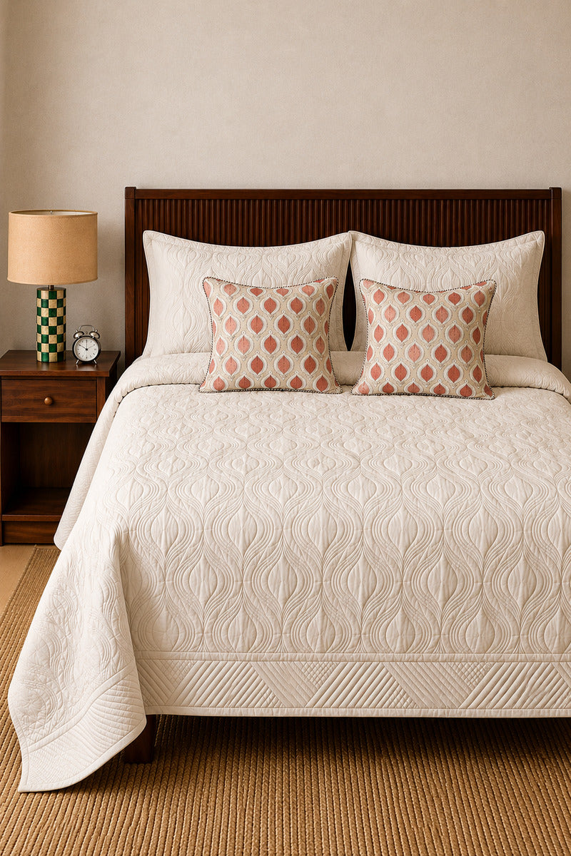 Ivory Solid Bedcover Set 