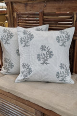 Motera Block Print Quilted Cushion Cover (Set of 2)