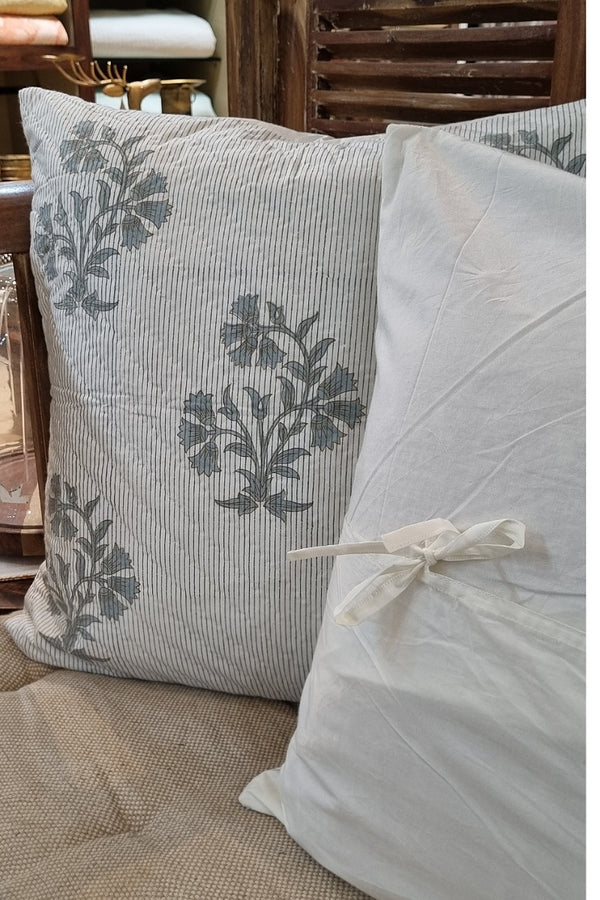 Motera Block Print Quilted Cushion Cover (Set of 2)