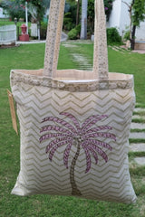 Palm Block Print Tote Bag