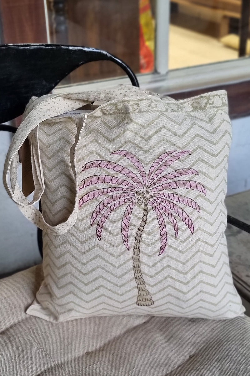 Palm Block Print Tote Bag