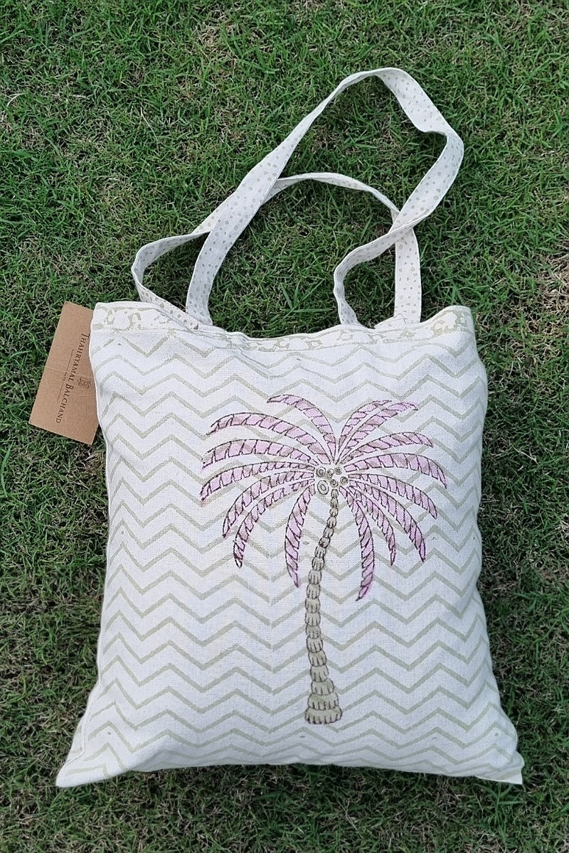 Palm Block Print Tote Bag