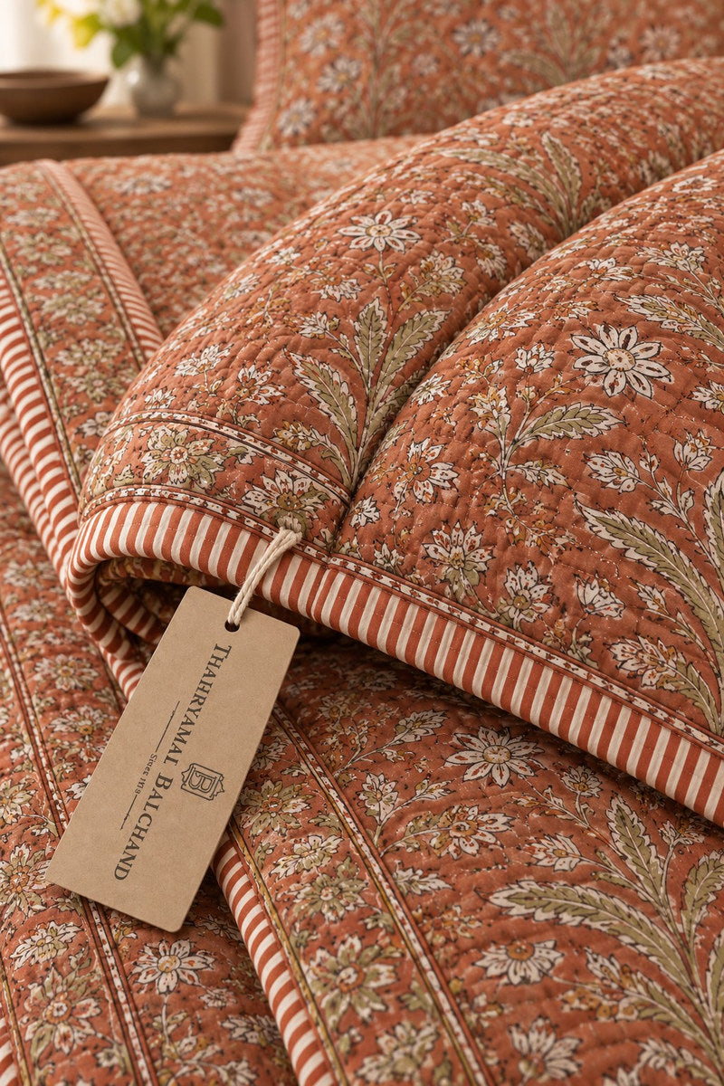 Rustic Rust Gardenia Print Luxury Quilt