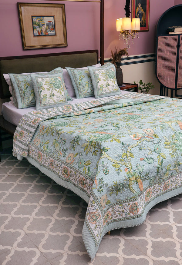 Sanchi Fauna Printed Quilted Bedspread Set