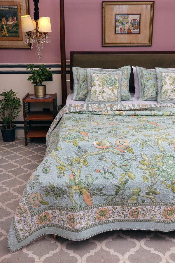 Sanchi Fauna Printed Quilted Bedspread Set