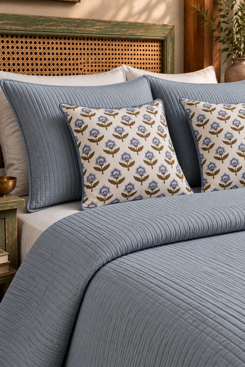 Iris Solid Luxury Quilted Bedcover Set